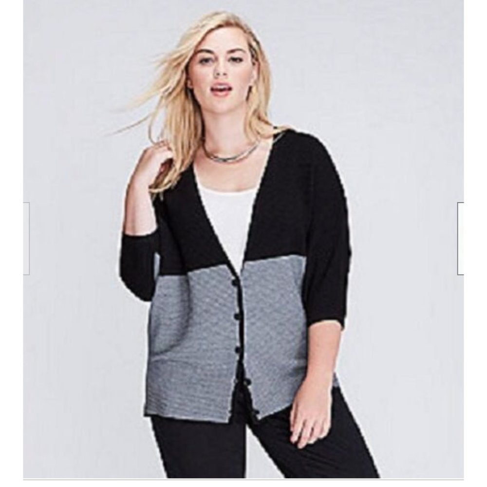Lane Bryant Plus Size Knit Colorblock Dolman Cardigan Sweater in Black & Gray